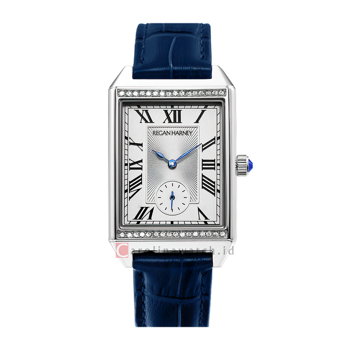 Jam Tangan Regan Harney Vogue  RH003-01 Women Tank Silver Dial Blue Leather Strap