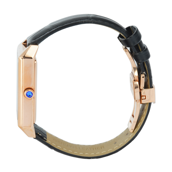 Jam Tangan Regan Harney Vogue  RH004-01 Women Tank Silver Dial Black Leather Strap