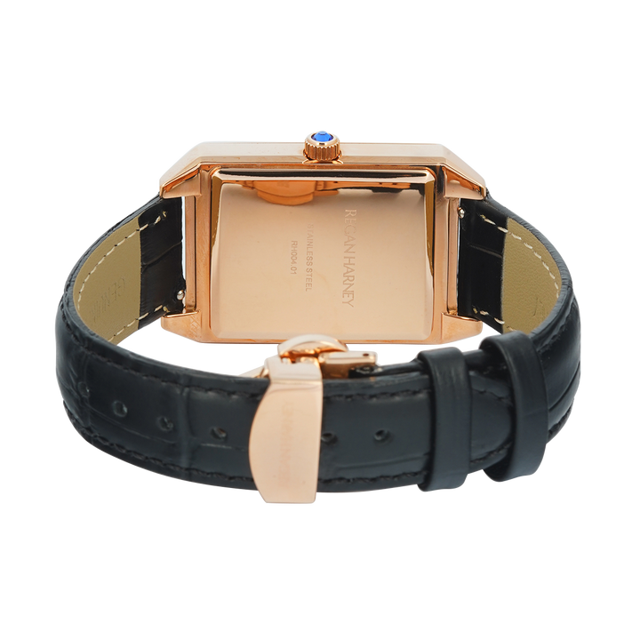 Jam Tangan Regan Harney Vogue  RH004-01 Women Tank Silver Dial Black Leather Strap