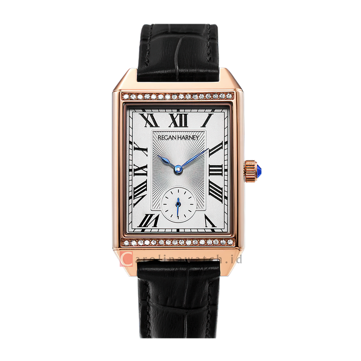 Jam Tangan Regan Harney Vogue  RH004-01 Women Tank Silver Dial Black Leather Strap