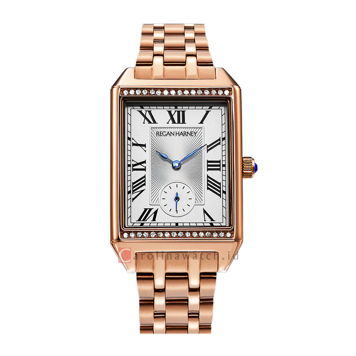 Jam Tangan Regan Harney ECLAT RH006-01 Women Tank Silver Dial Rose Gold Stainless Steel Strap