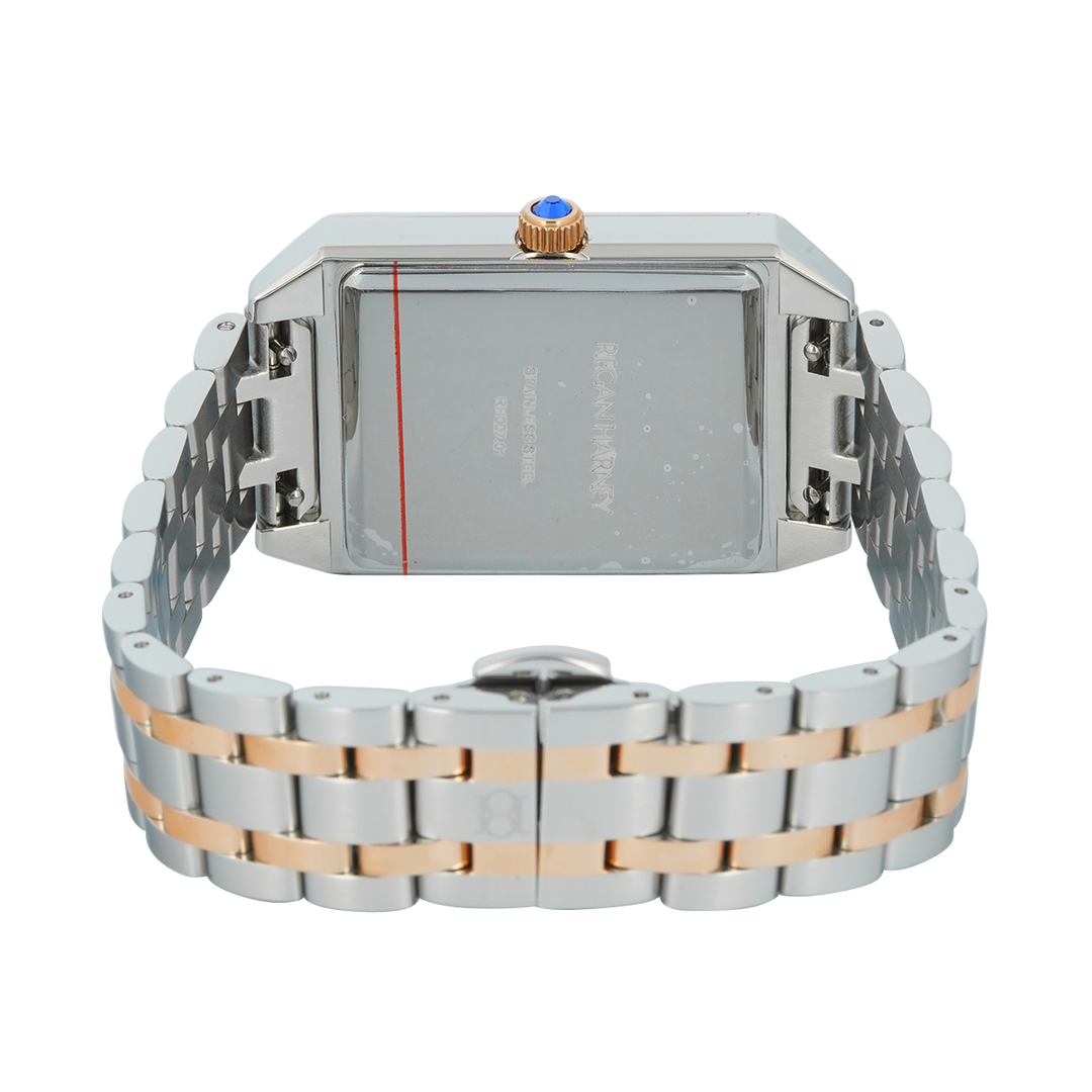 Jam Tangan Regan Harney SCARLETT RH007-01 Women Tank Silver White Dial Dual Tone Stainless Steel Strap