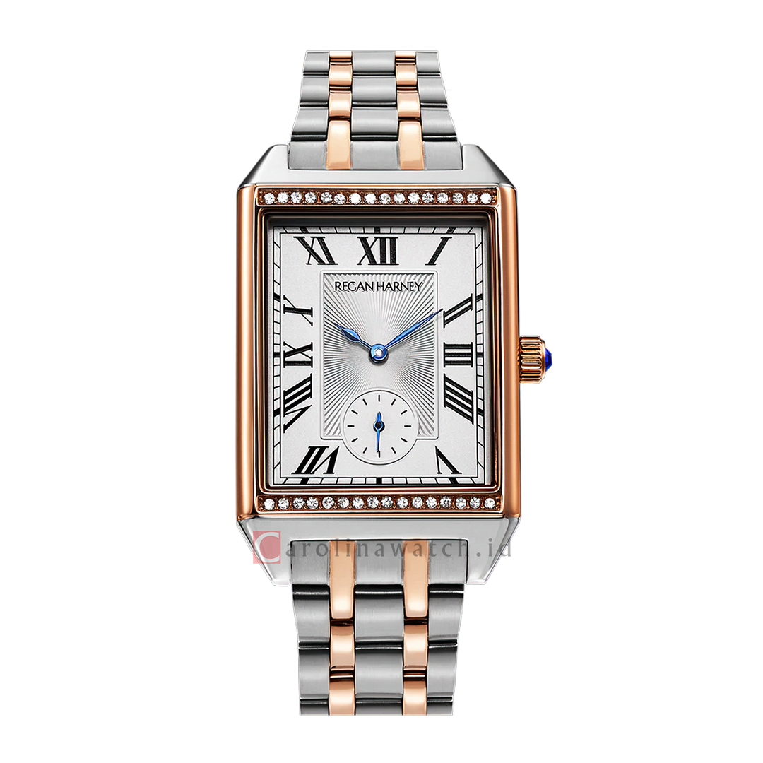 Jam Tangan Regan Harney SCARLETT RH007-01 Women Tank Silver White Dial Dual Tone Stainless Steel Strap