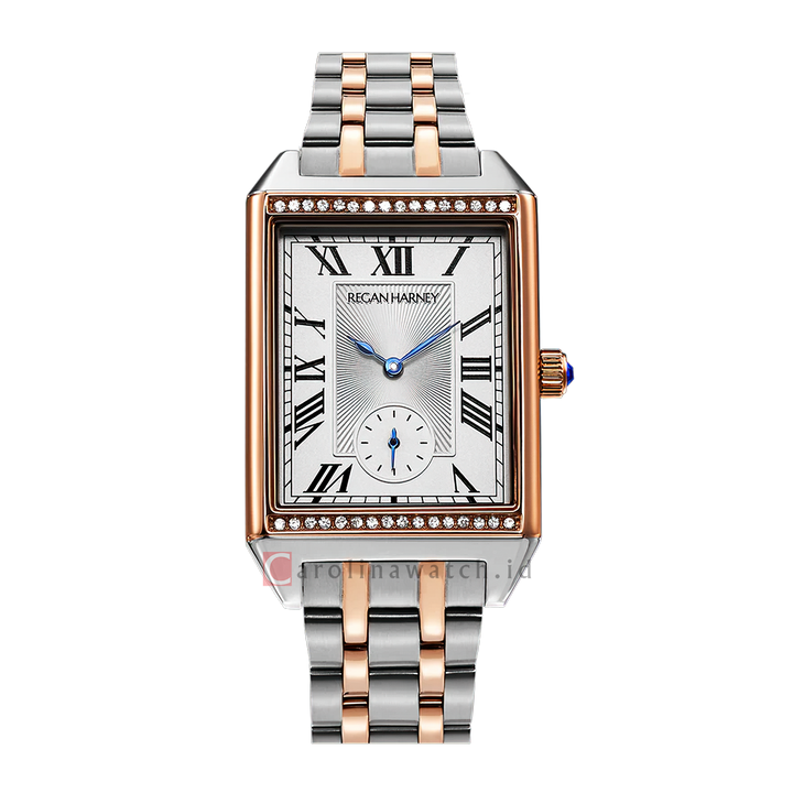 Jam Tangan Regan Harney SCARLETT RH007-01 Women Tank Silver White Dial Dual Tone Stainless Steel Strap