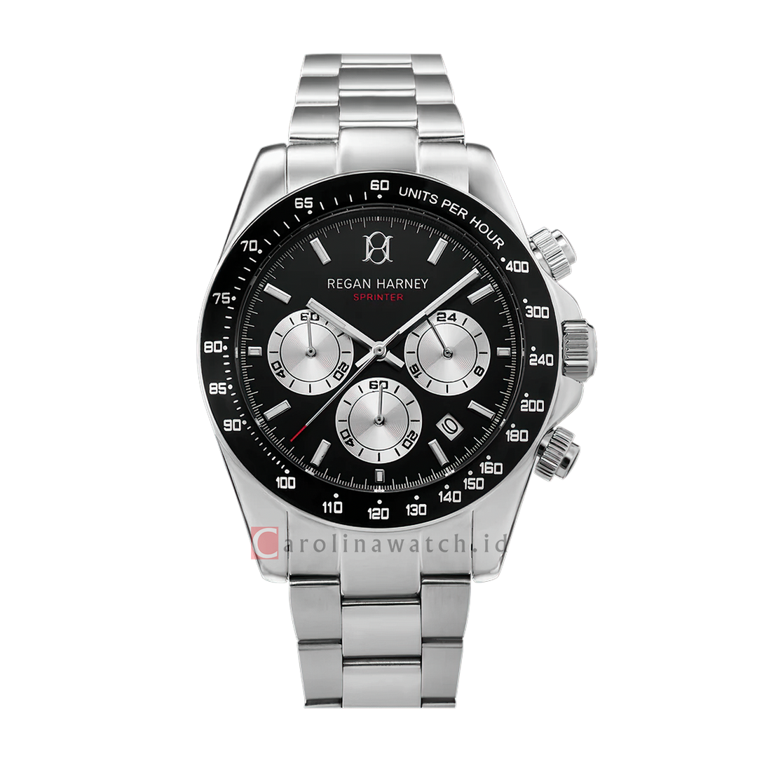 Jam Tangan Regan Harney SPRINTER RH008-01 Men Black Dial Stainless Steel Strap