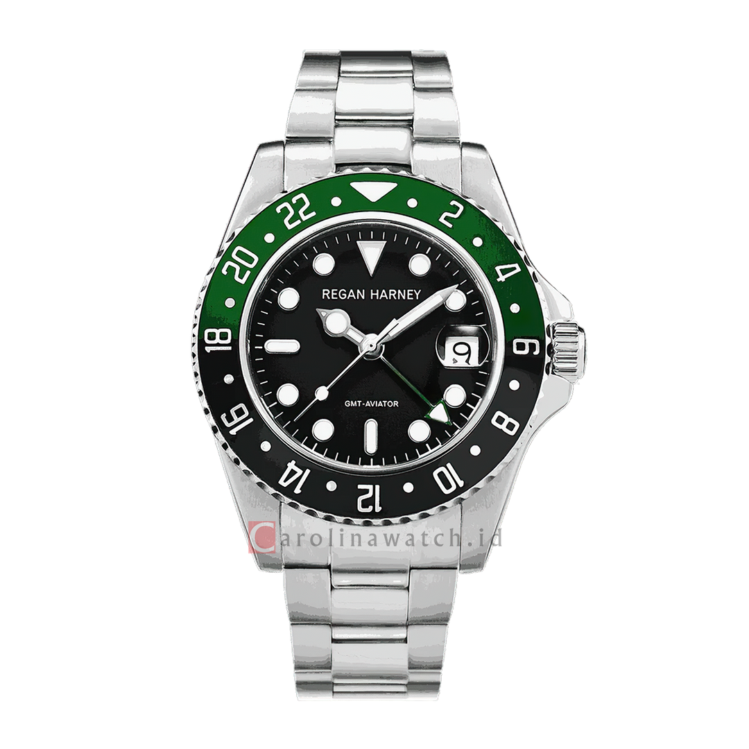 Jam Tangan Regan Harney GMT-Aviator RH009-02 Men Green Dial Stainless Steel Strap
