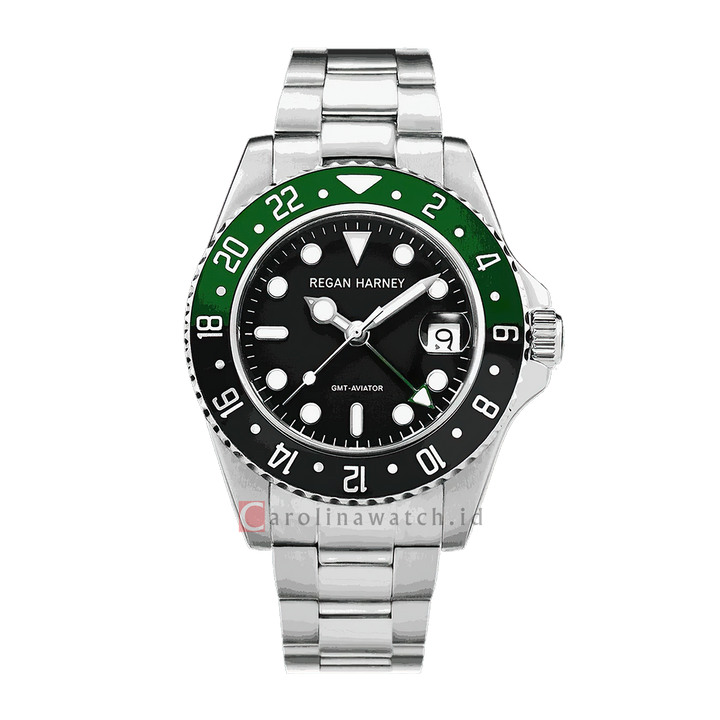 Jam Tangan Regan Harney GMT-Aviator RH009-02 Men Green Dial Stainless Steel Strap