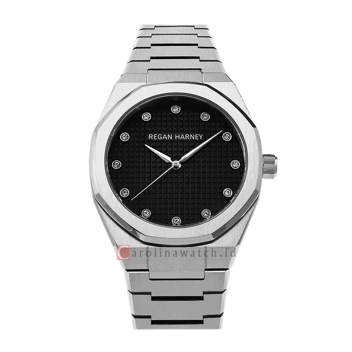 Jam Tangan Regan Harney MOISSANITE REGAL RH010-01 Men Black Dial Stainless Steel Strap