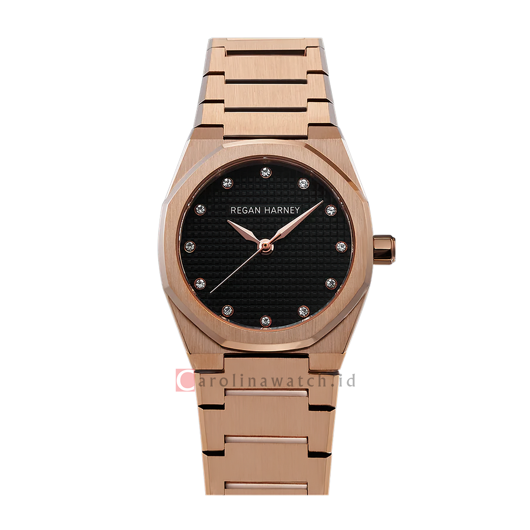 Jam Tangan Regan Harney MINI REGAL RH011-01 Women Black Dial Rose Gold Stainless Steel Strap