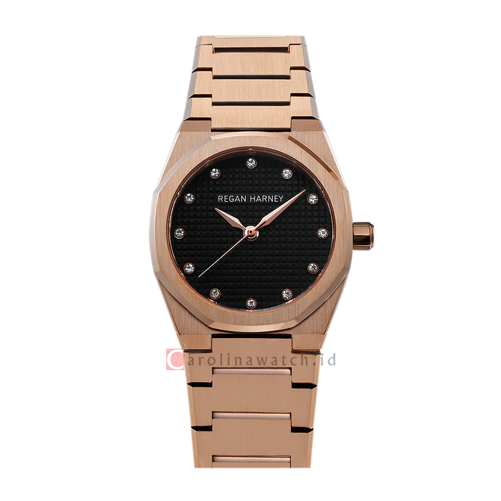 Jam Tangan Regan Harney MINI REGAL RH011-01 Women Black Dial Rose Gold Stainless Steel Strap