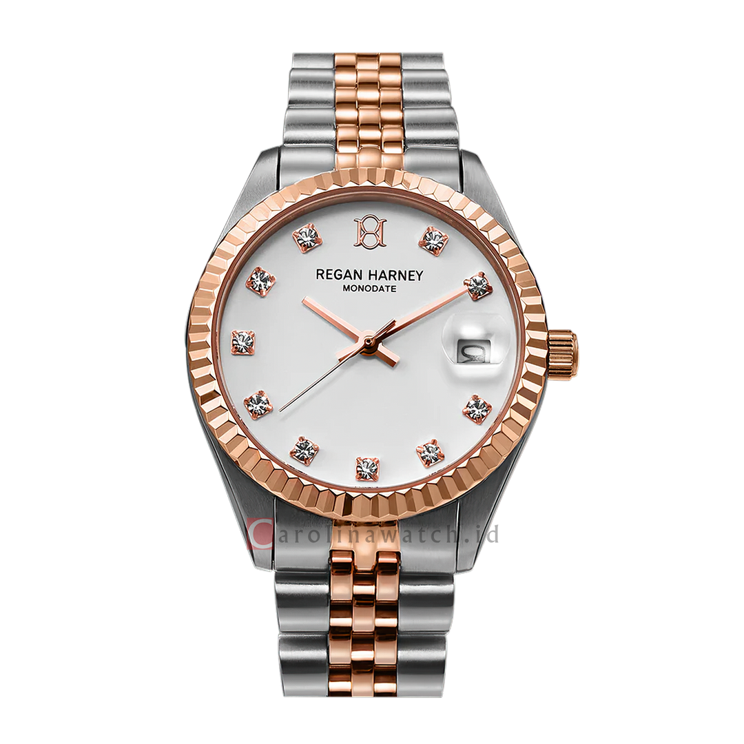 Jam Tangan Regan Harney LADY MONODATE RH013-01 Women Silver White Dial Dual Tone Stainless Steel Strap