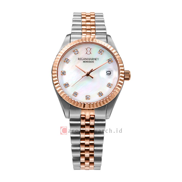 Jam Tangan Regan Harney LADY MONODATE RH013-04 Women Pearl MOP Dial Dual Tone Stainless Steel Strap