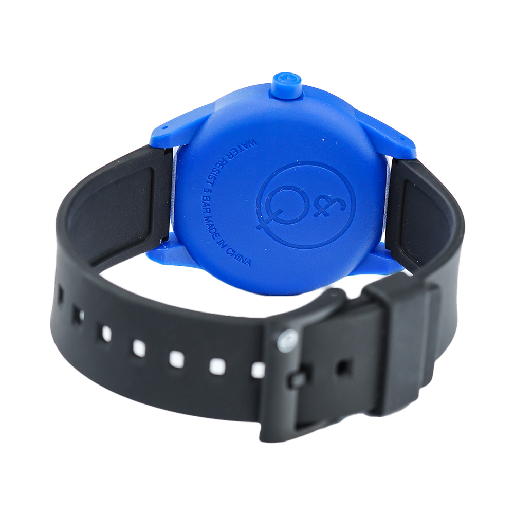 Jam Tangan Q&Q RP00J034 Kids Blue Dial Black Rubber Strap