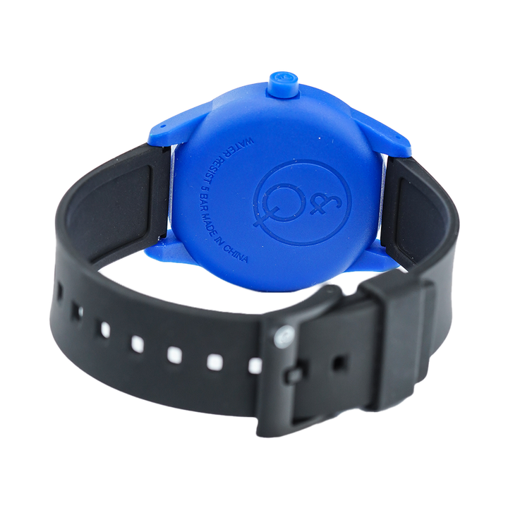 Jam Tangan Q&Q RP00J034 Kids Blue Dial Black Rubber Strap