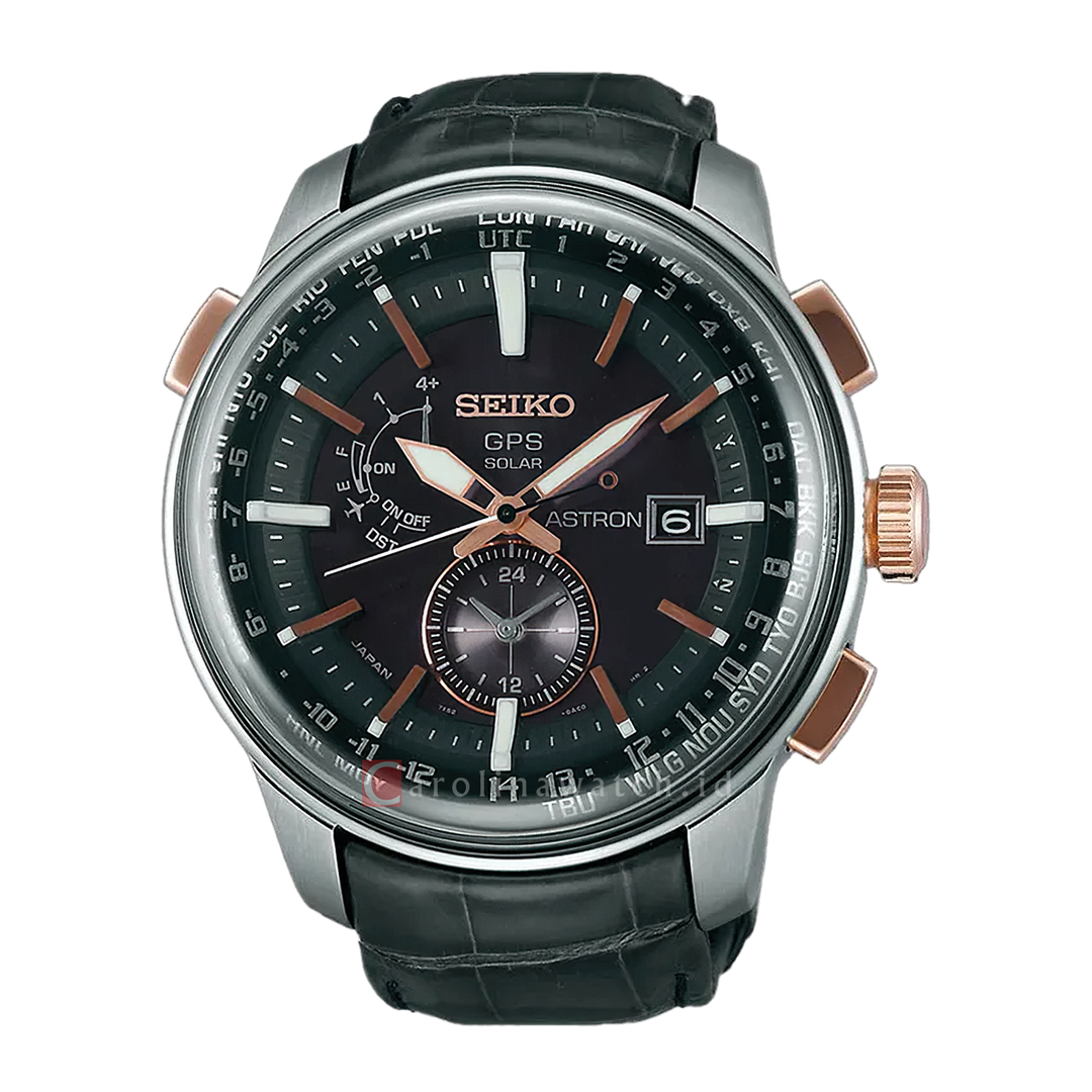 Jam Tangan Seiko Astron SAS038J GPS Solar Stratosphere World Time 7X Black Dial Black Leather Strap (Limited Edition)