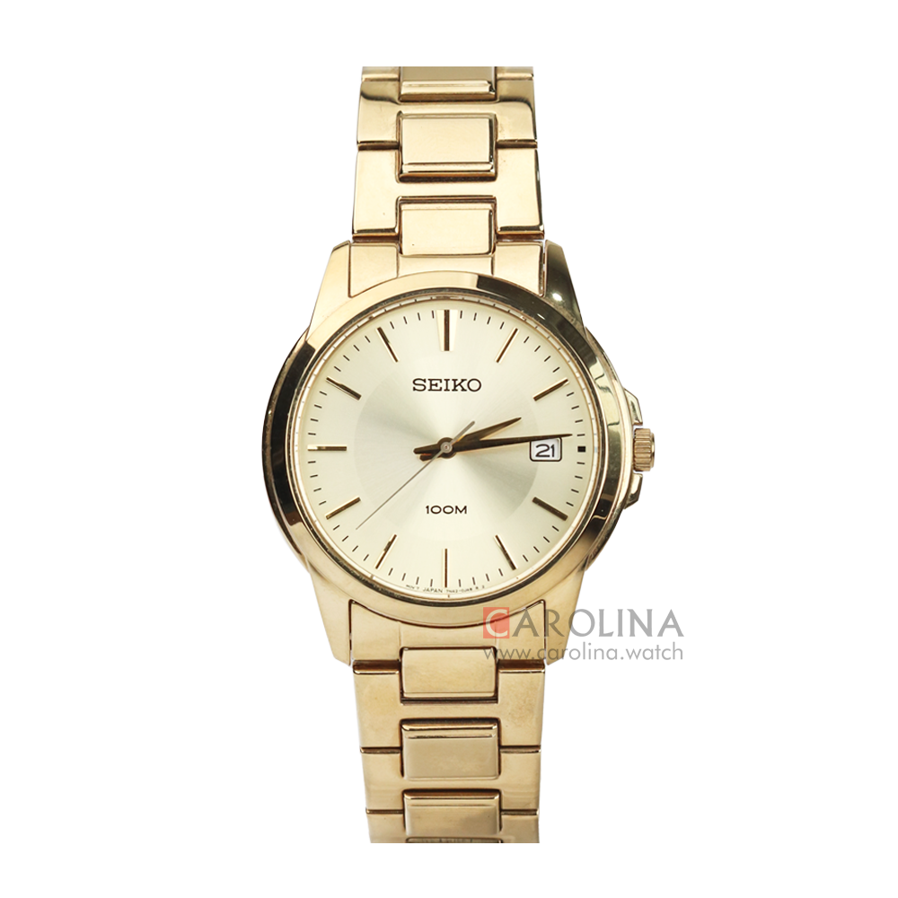Jam Tangan Seiko SGEF58 Men Gold Dial Gold Stainless Steel Strap
