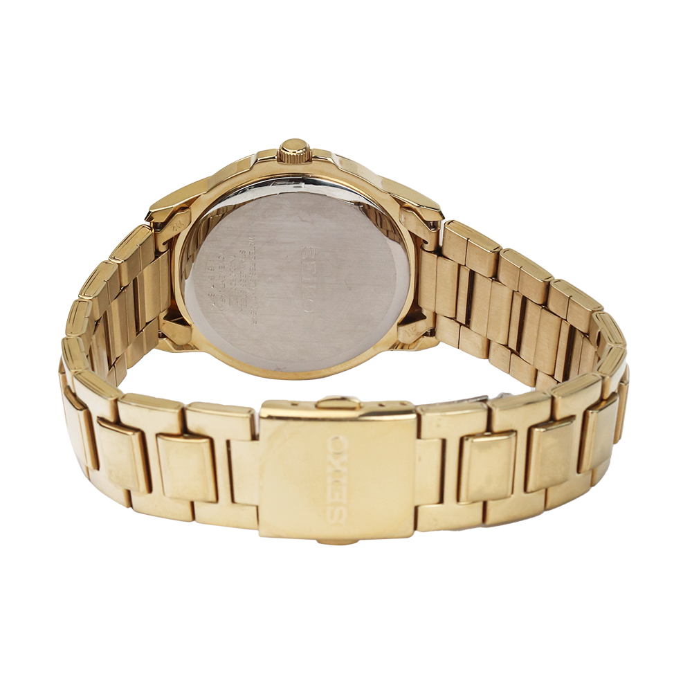 Jam Tangan Seiko SGEF58 Men Gold Dial Gold Stainless Steel Strap