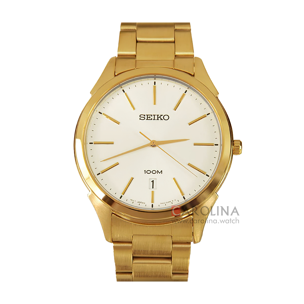 Jam Tangan Seiko Classic SGEG74P1 Men White Dial Gold Stainless Steel Strap