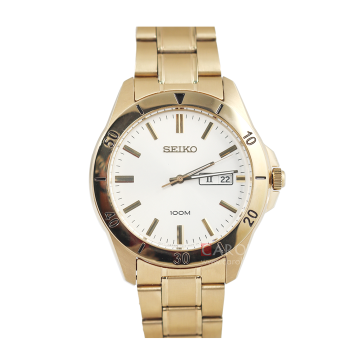 Jam Tangan Seiko Classic SGGA84 Men White Dial Gold Stainless Steel Strap