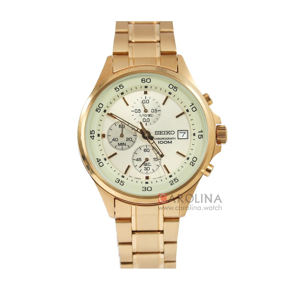 Jam Tangan Seiko Chronograph SKS482P1 Men Gold Dial Gold Stainless Steel Strap