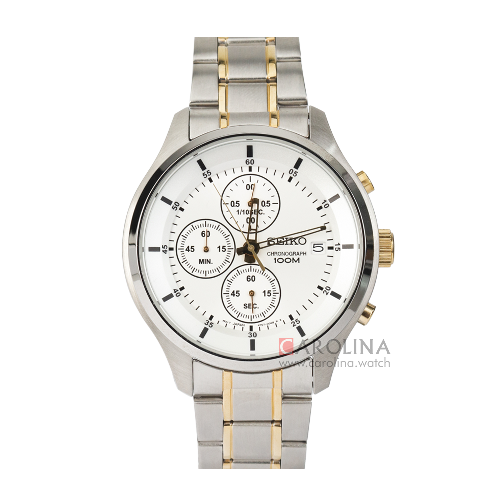 Jam Tangan Seiko Chronograph SKS541P1 Discover More Men Silver Dial Dual Tone Stainless Steel Strap