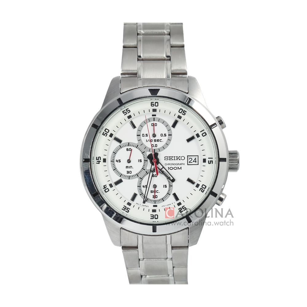 Jam Tangan Seiko Chronograph SKS557P1 Men White Dial Stainless Steel Strap