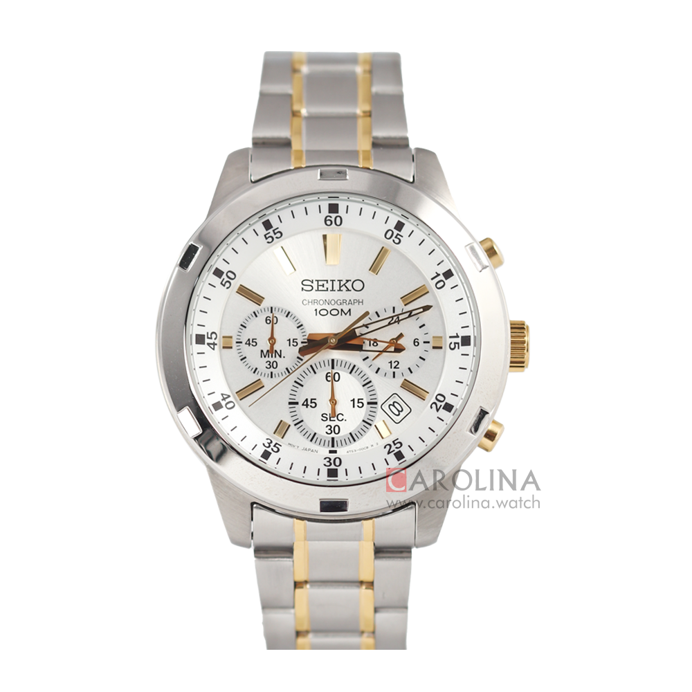 Jam Tangan Seiko Chronograph SKS607P1 Men Silver Dial Dual Tone Stainless Steel Strap