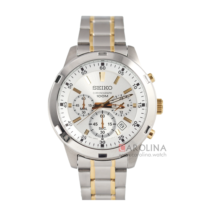 Jam Tangan Seiko Chronograph SKS607P1 Men Silver Dial Dual Tone Stainless Steel Strap