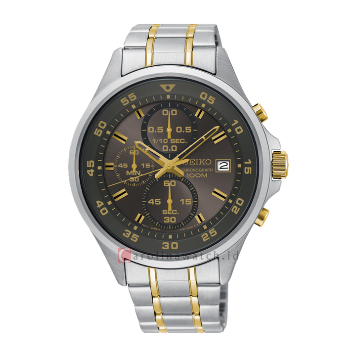 Jam Tangan Seiko Chronograph SKS631P1 Men Black Yellow Dial Dual Tone Stainless Steel Strap