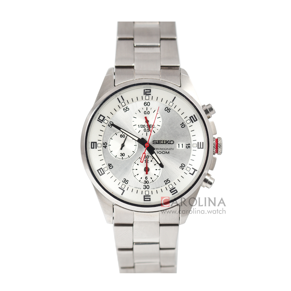 Jam Tangan Seiko Chronograph SNDC87 Men Silver Dial Stainless Steel Strap