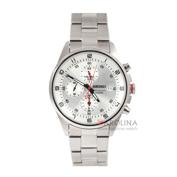 Jam Tangan Seiko Chronograph SNDC87 Men Silver Dial Stainless Steel Strap