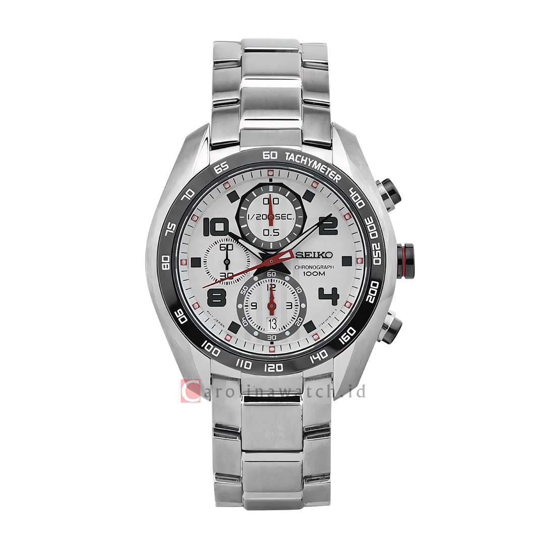 Jam Tangan Seiko Chronograph SNDD33P1 Men Silver White Dial Stainless Steel Strap