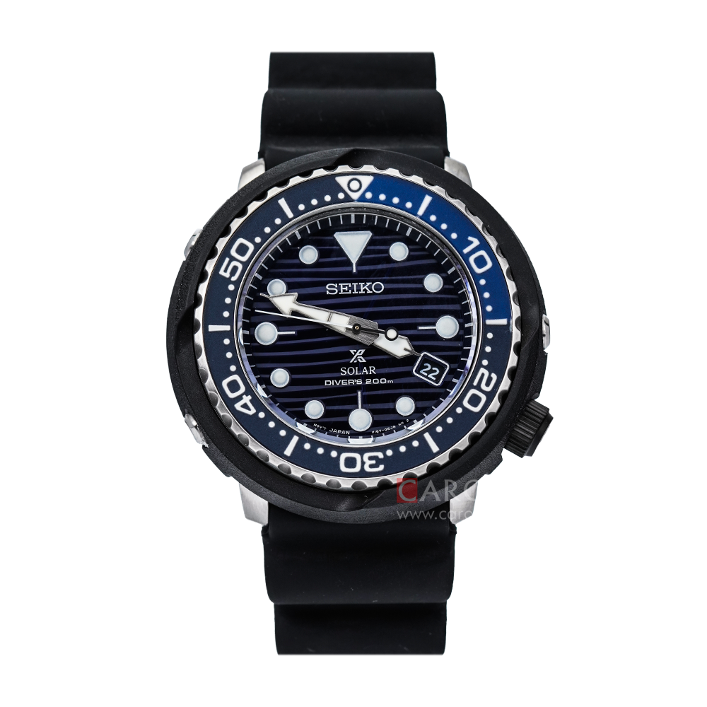 Jam Tangan Seiko Prospex SNE518P1 Tuna Save The Ocean Solar Divers 200M Men Black Pattern Dial Black Rubber Strap