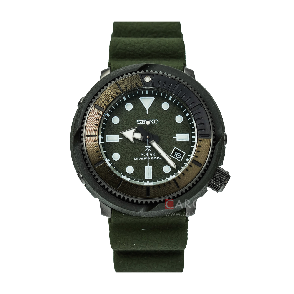 Jam Tangan Seiko Prospex SNE535P1 Tuna Street Series Solar Divers 200M Men Green Dial Green Rubber Strap