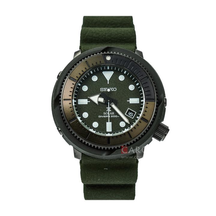 Jam Tangan Seiko Prospex SNE535P1 Tuna Street Series Solar Divers 200M Men Green Dial Green Rubber Strap