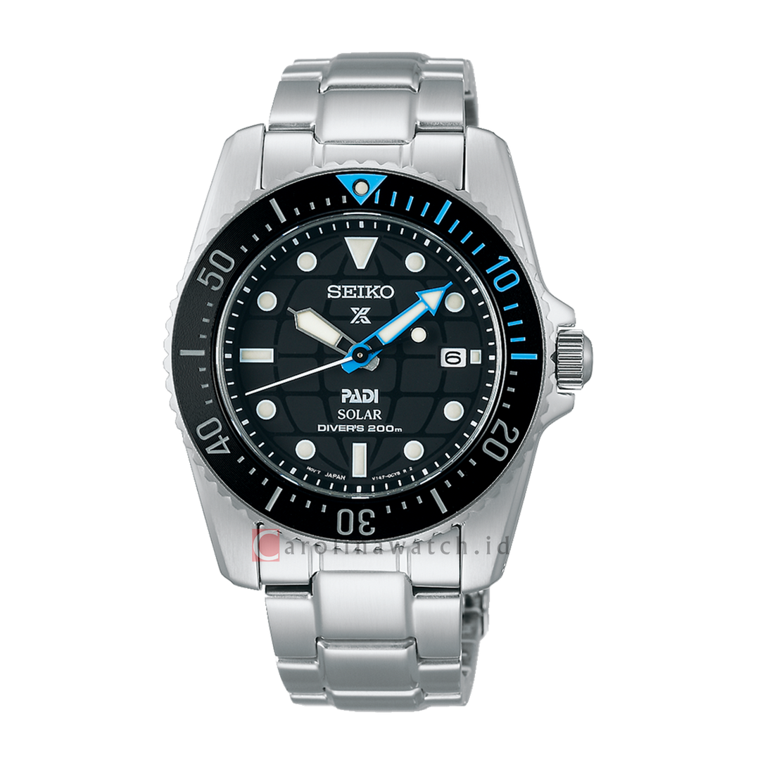 Jam Tangan Seiko Prospex SNE575P1 PADI Special Edition Solar Men Black Dial Stainless Steel Strap