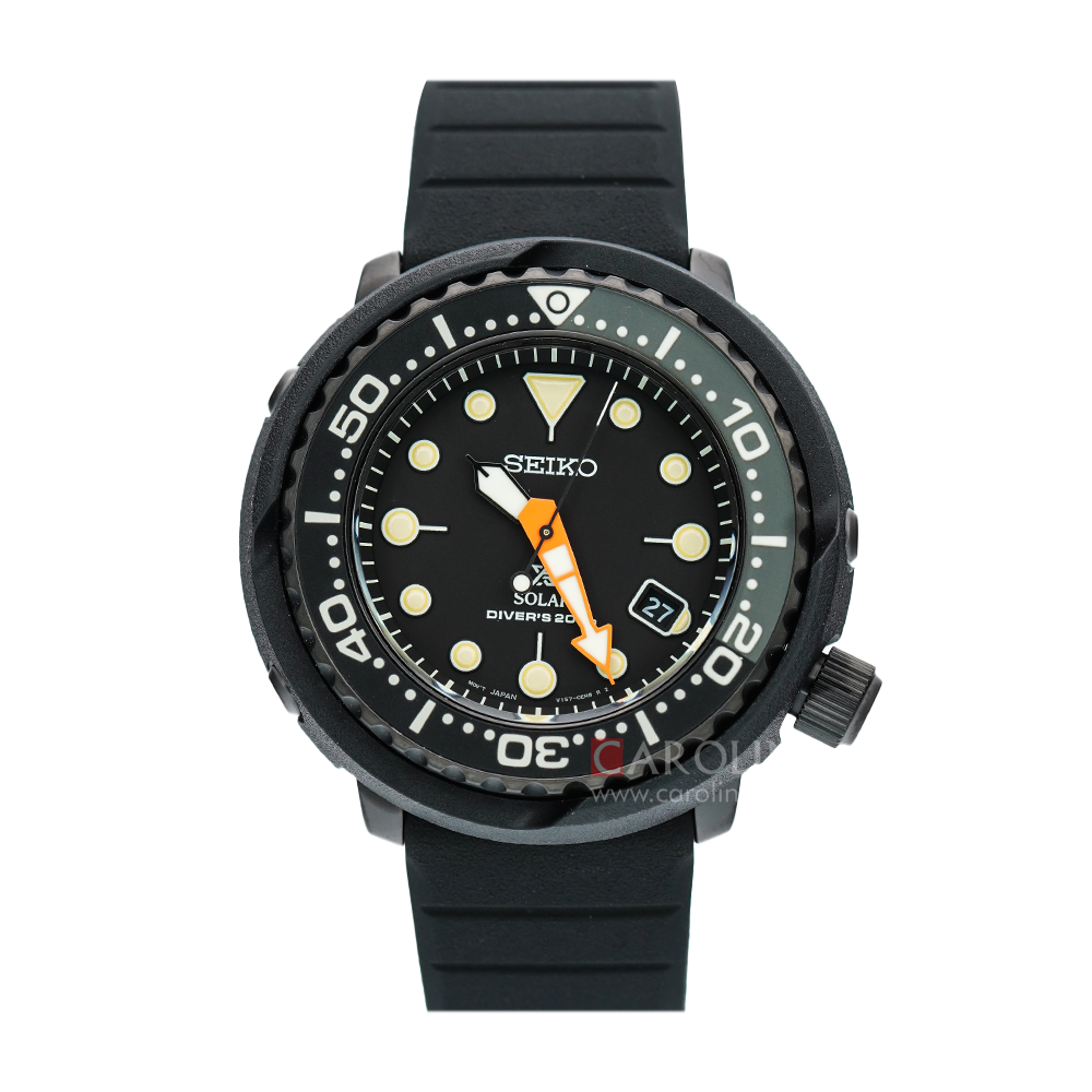 Jam Tangan Seiko Prospex SNE577P1 Tuna Solar Divers 200M Men Black Dial Black Rubber Strap Limited Edition