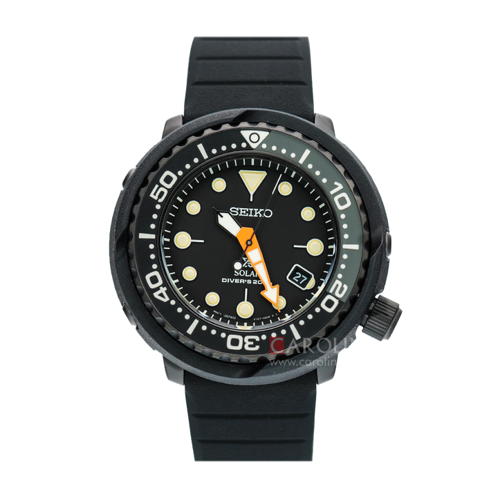 Jam Tangan Seiko Prospex SNE577P1 Tuna Solar Divers 200M Men Black Dial Black Rubber Strap Limited Edition