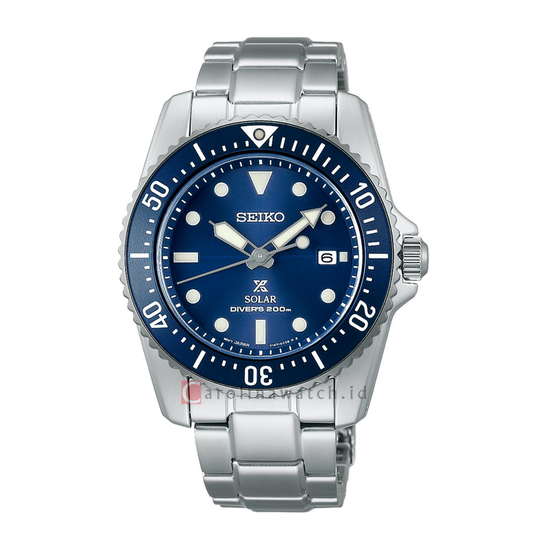 Jam Tangan Seiko Prospex SNE585P1 SOLAR QUARTZ 200M DIVER Men Blue Dial Stainless Steel Strap