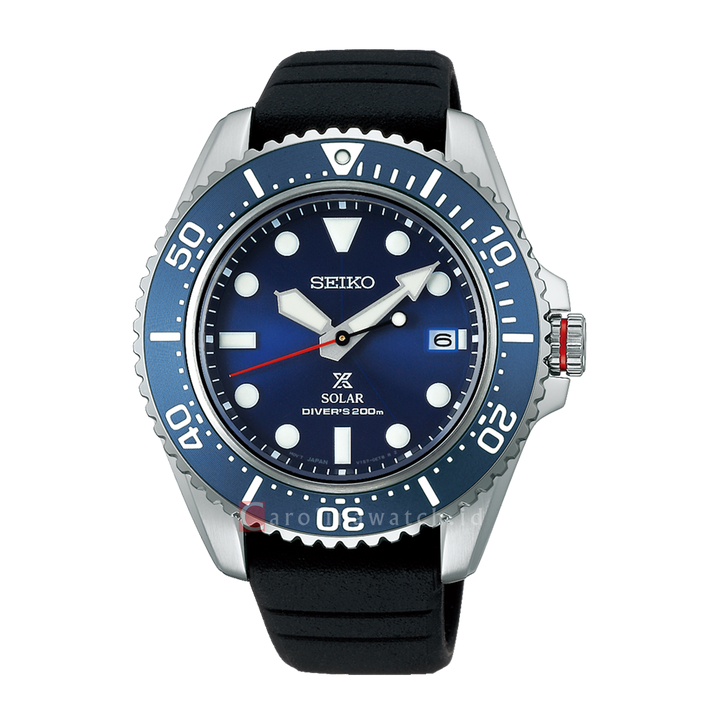 Jam Tangan Seiko Prospex SNE593P1 Solar Divers 200M Men Blue Dial Black Rubber Strap