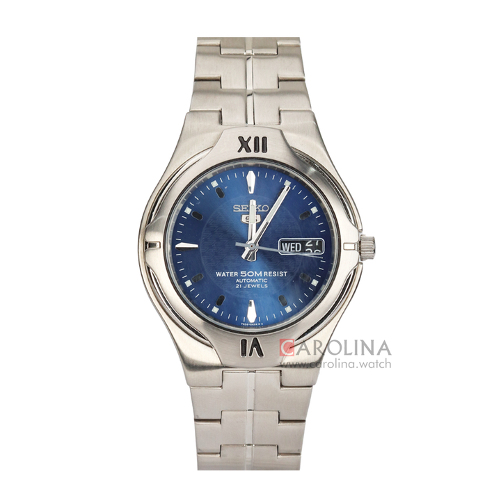 Jam Tangan Seiko 5 SNK347 Automatic Men Blue Pattern Dial Stainless Steel Strap