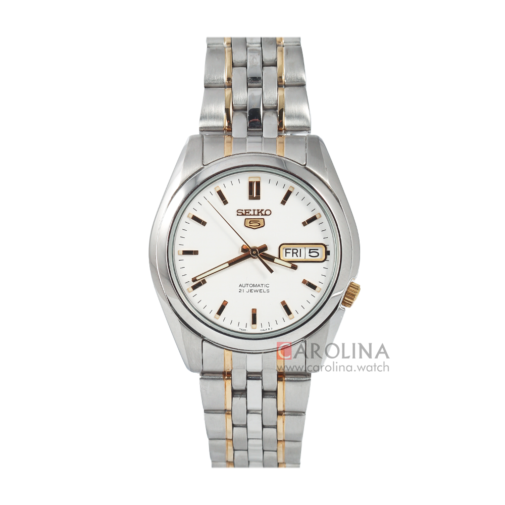 Jam Tangan Seiko 5 SNK363K1 Automatic Men White Dial Dual Tone Stainless Steel Strap