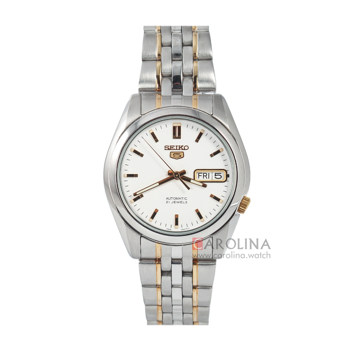 Jam Tangan Seiko 5 SNK363K1 Automatic Men White Dial Dual Tone Stainless Steel Strap