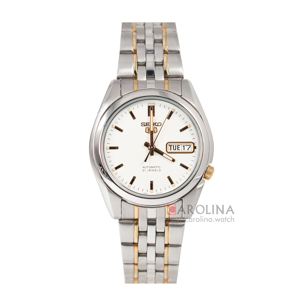 Jam Tangan Seiko 5 Gent SNK363 Automatic Men White Dial Dual Tone Stainless Steel Strap