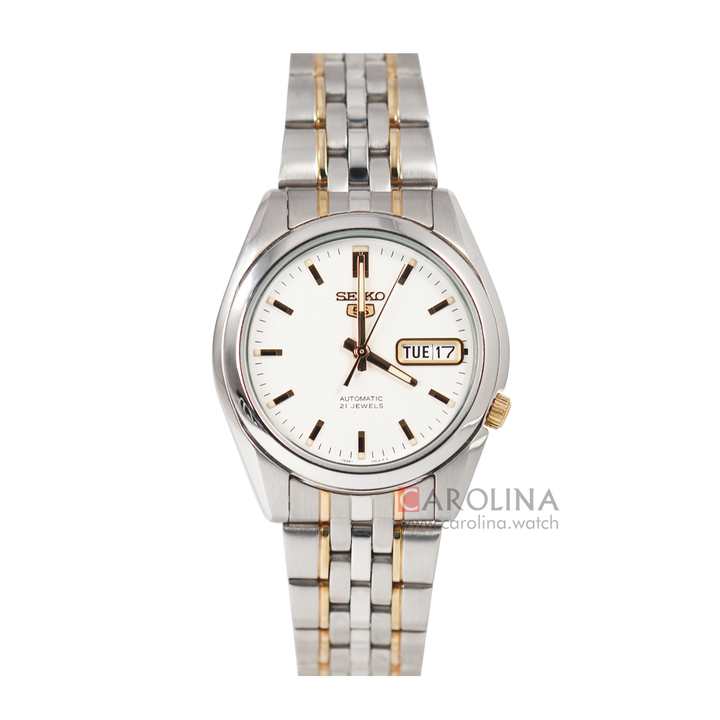 Jam Tangan Seiko 5 Gent SNK363 Automatic Men White Dial Dual Tone Stainless Steel Strap