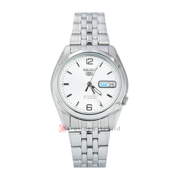 Jam Tangan Seiko 5 Sports SNK385K1 Automatic Men White Dial Stainless Steel Strap