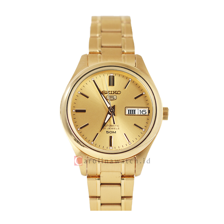 Jam Tangan Seiko 5 Sports SNK876K1 Automatic Women Gold Dial Gold Stainless Steel Strap