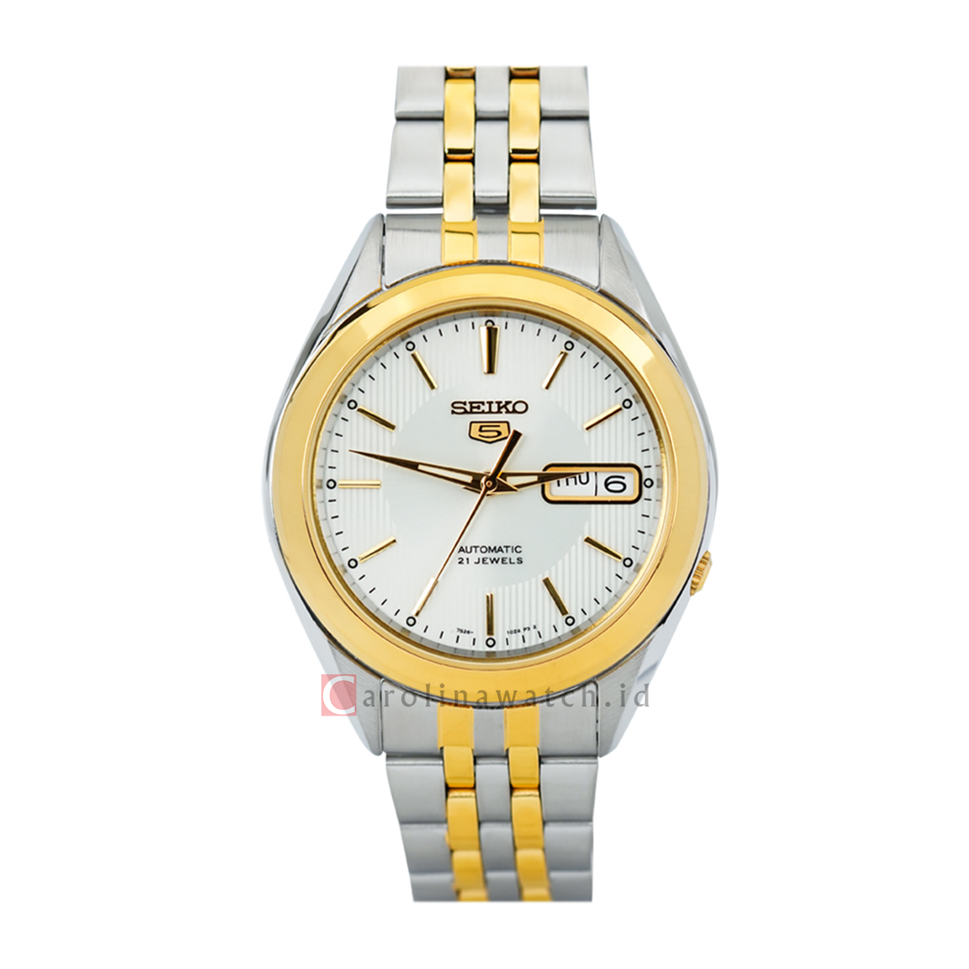 Jam Tangan Seiko 5 Sports SNKL24K1 Automatic Men Silver Sunburst Dial Dual Tone Stainless Steel Strap