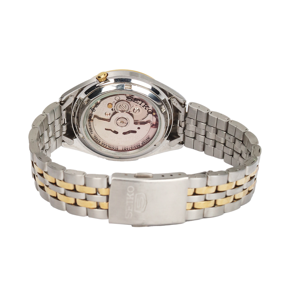 Jam Tangan Seiko 5 Sports SNKL24 Automatic Men Silver Dial Dual Tone Stainless Steel Strap