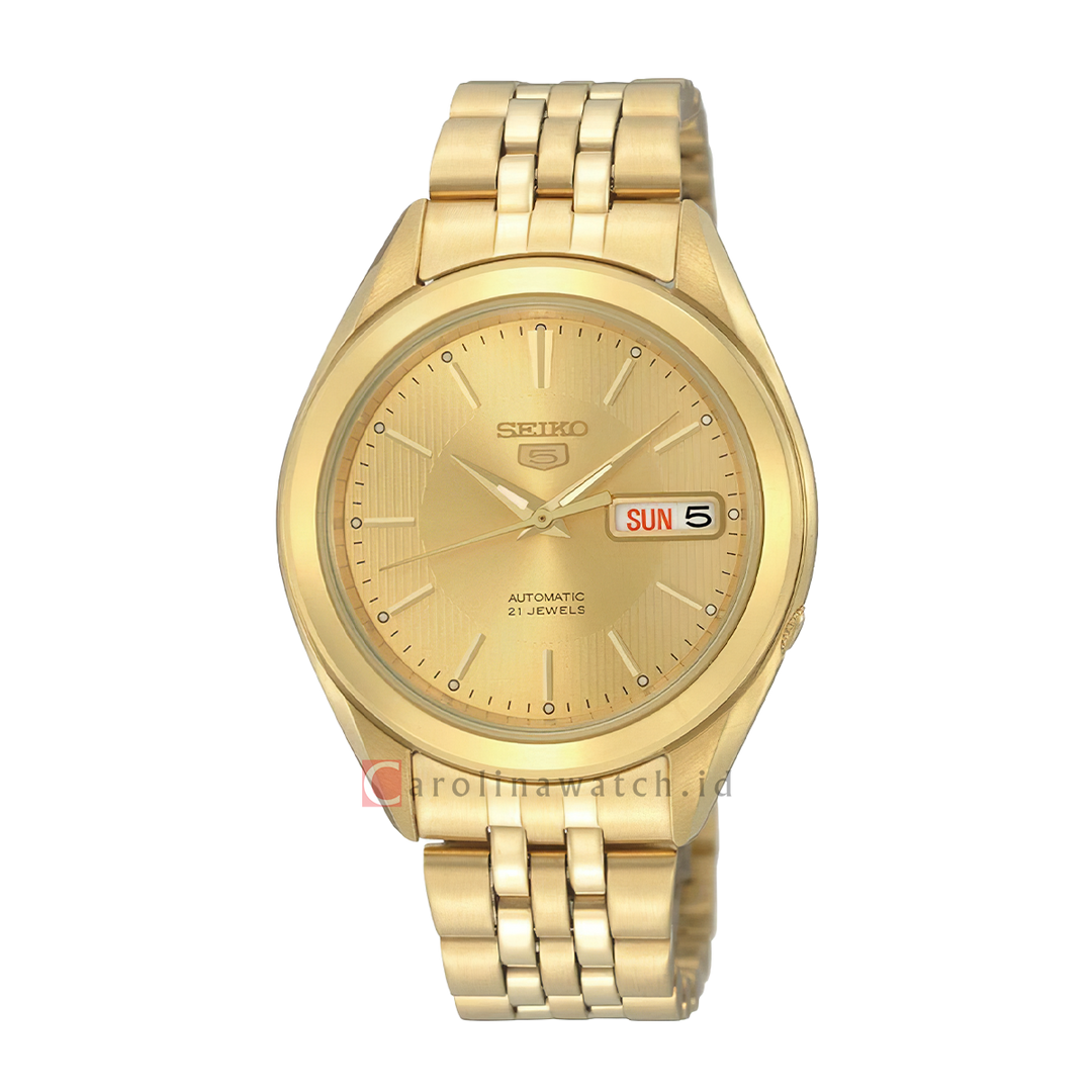 Jam Tangan Seiko 5 Sports SNKL28K1 Automatic Men Gold Sunburst Dial Gold Stainless Steel Strap